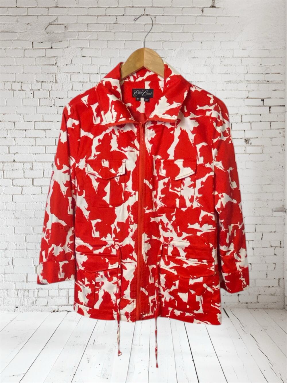 Eden Court Women's Red White Full Zip Drawstring Jacket Size Medium